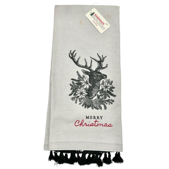 Christmas Gift Basket Set Reindeer Themed Socks Towel Plush Toy Woven Basket - Picture 4 of 13